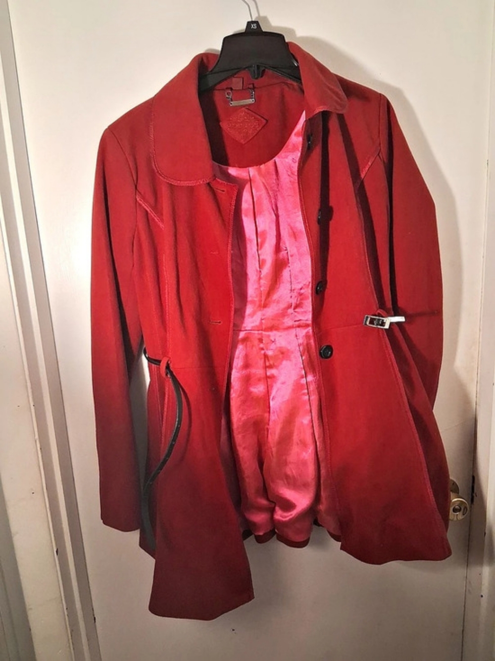 Juicy Couture Red Belted Trench Coat Size Medium